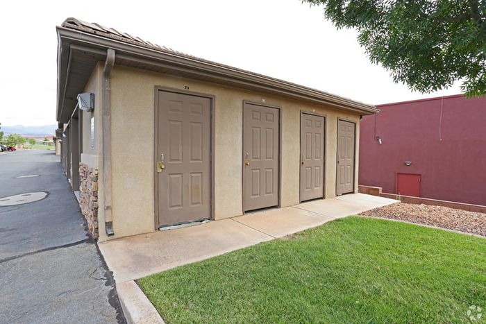 Storage closets outside garage building