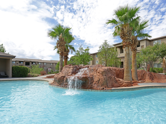 Clubhouse swimming pool and falls.