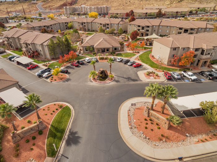 Aerial view of clubhouse and entrance