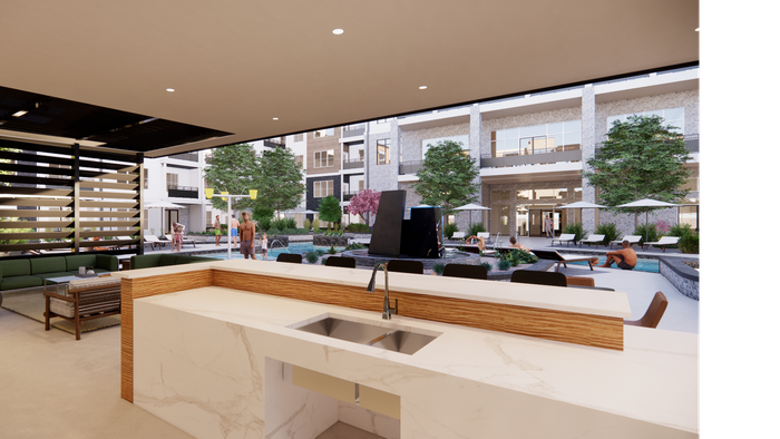 View from pavilion area overlooking the pool