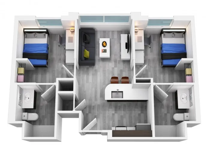 2 bedroom 2 bathroom floorplan