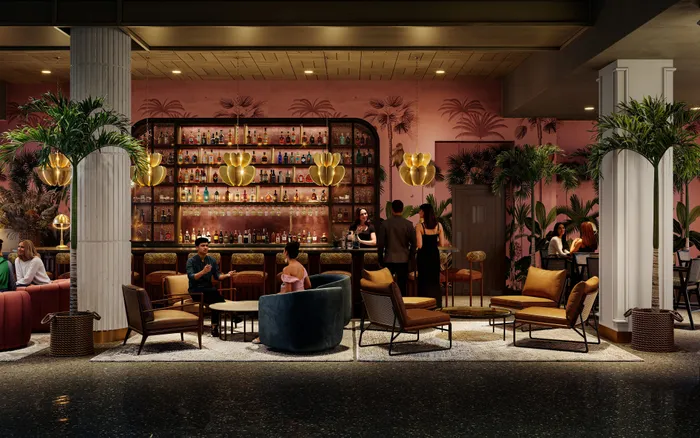 Chic lounge bar with elegant seating, modern lighting, and a vibrant atmosphere perfect for socializing.