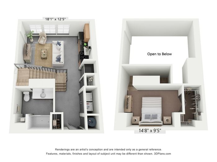 1x1 TH A | Floor Plan