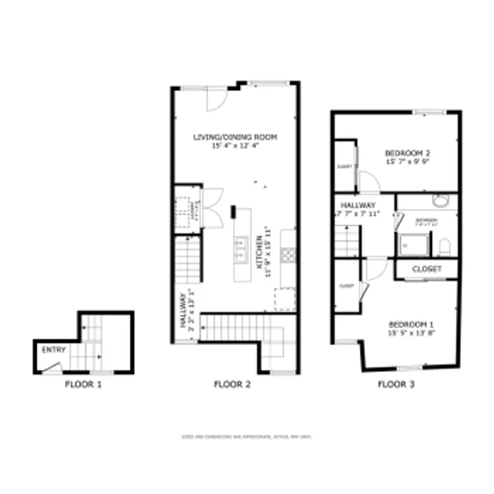 2 Bedroom floor plan - all floors
