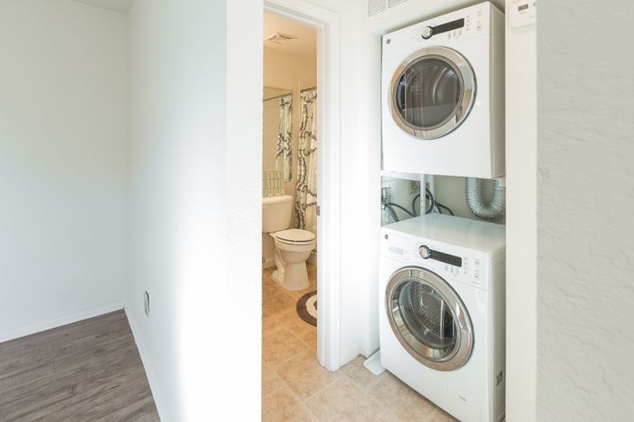 Beach Villas Apartments, interior, wood floor, tile floor, bathroom, washer/dryer nook