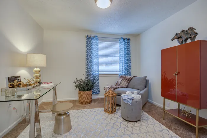 Canyon Square Apartments & Townhomes, interior, office, carpet, area rug, cabinets, glass desk, window, plush chair