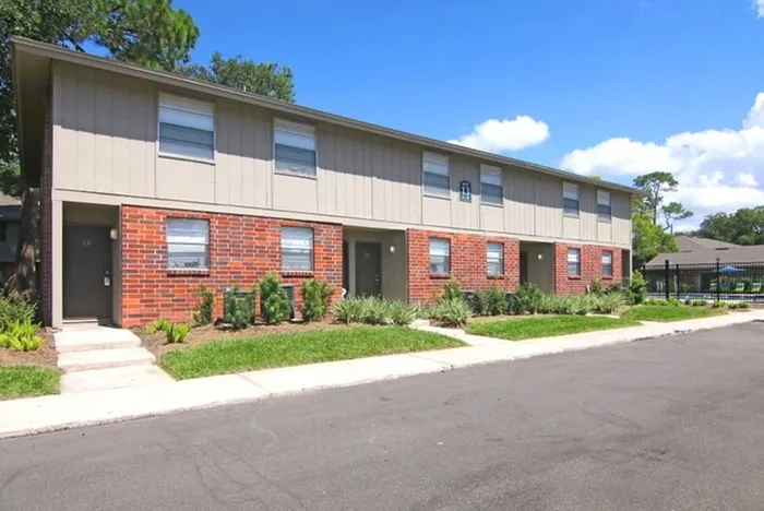 Canyon Square Apartments & Townhomes, exterior, brick and tan building, exterior enrances, street, walk ways, grass, trees, plants