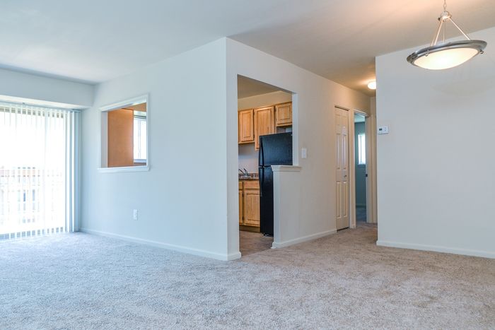 Carpeted Living Room and Dining Room