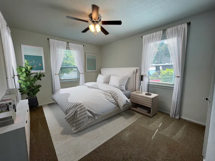 Bedroom w/2 windows(natural light) full carpet, Fits queen bed and dresser