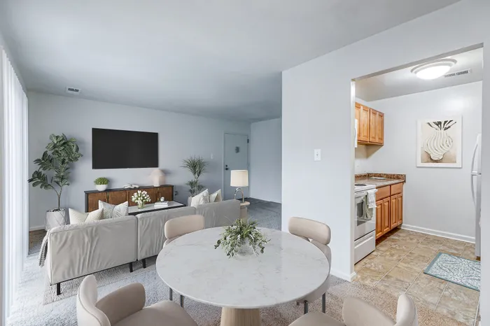 Living Room, Dining Room, classic kitchen