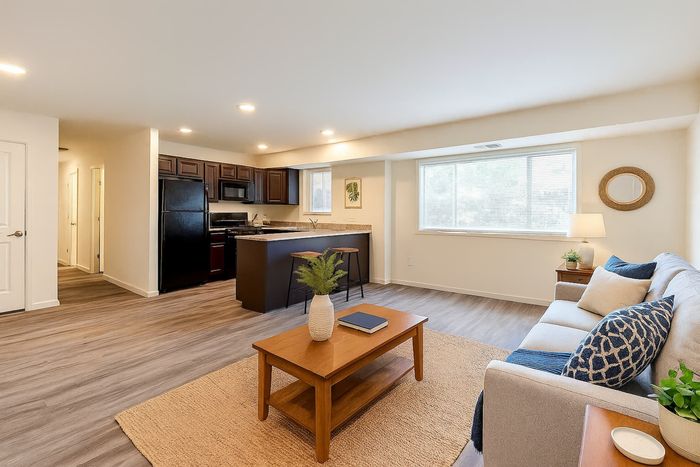 Furnished Living Room with Open Kitchen