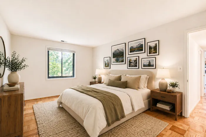 Bedroom with wood floors