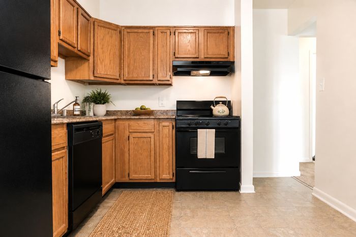 Kitchen with black appliances
