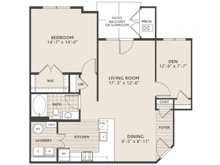 1 bedroom 1 bath w/Den