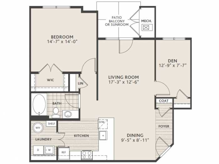 1 bedroom 1 bath w/den