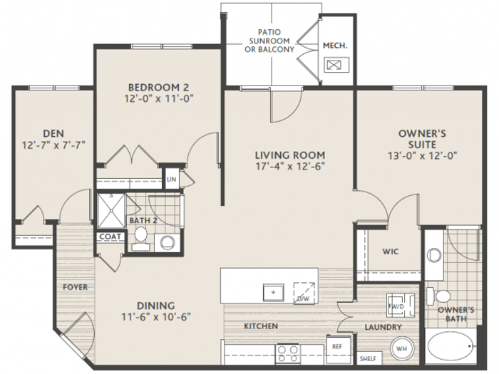2 bedroom 2 bath w/den