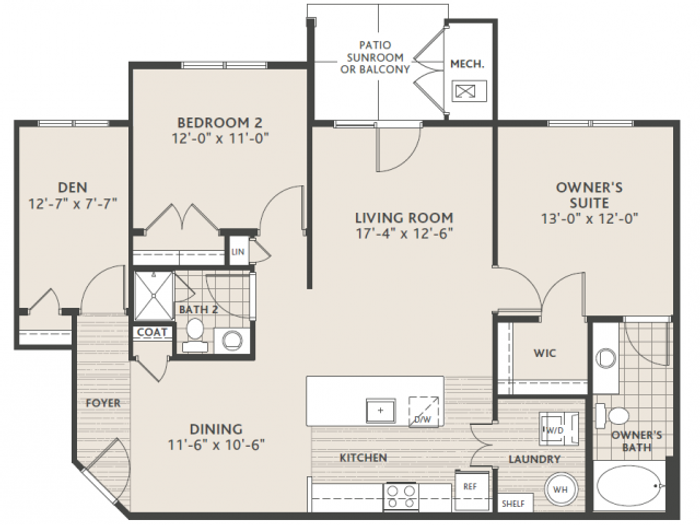 2 bedroom 2 bath w/den