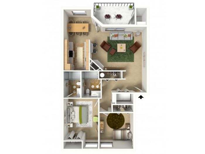 Gold 3D furnished floor plan