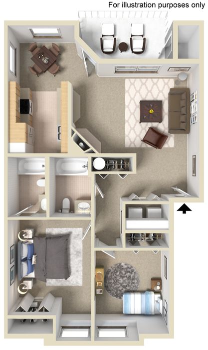 Gold Two Bedroom Cascade View Apartment Homes Floor Plan