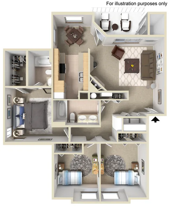 Platinum Three Bedroom Cascade View Apartment Homes Floor Plan