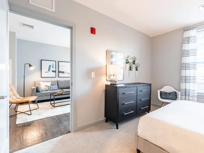 Beautiful open floor plan offering a seamless flow between the living and dining areas at our welcoming apartments in Bedford, NH. | The Chandler | Apartment in,Bedford NH