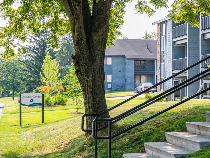 Outoor landscaping and stairs leading up to apartments | Apartments For Rent In Haverhill Ma | Princeton Bradford Apartments