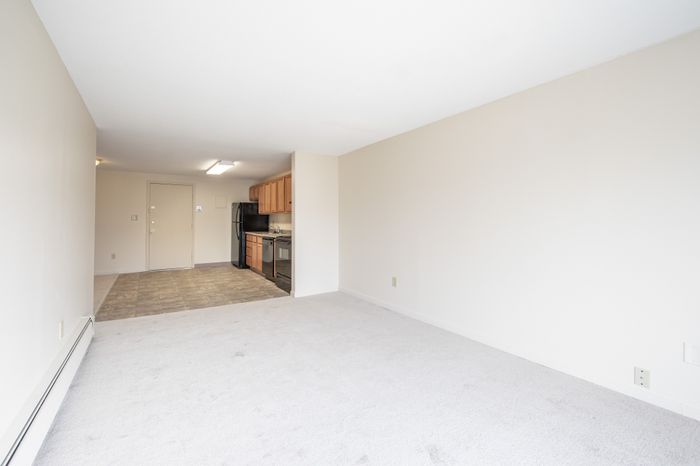 Bright and spacious open-plan living area with modern kitchen, featuring sleek appliances and ample natural light.