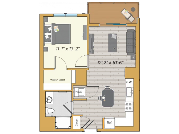 1 Bedroom w/ Balcony floor plan image