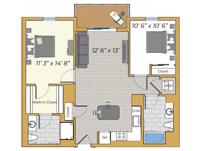 2 Bedroom w/ Balcony