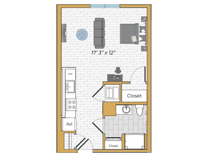 Studio Floor Plan | The Chandler | Bedford Apartments