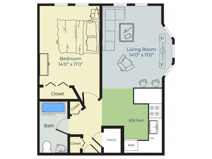 1 Bedroom Floor Plan | Apartments For Rent In Nashua Nh | Boulder Park