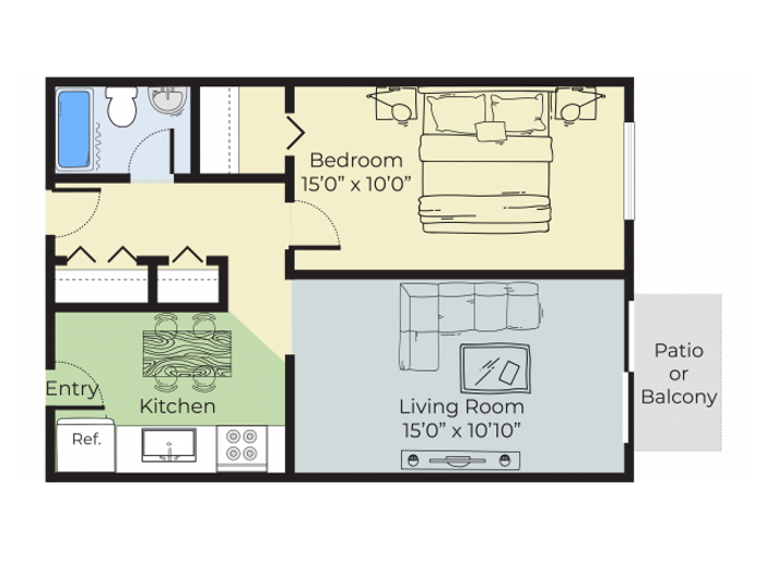 1 Bedroom Floor Plan | Apartments For Rent Near Nashua Nh | Pheasant Run Apartments