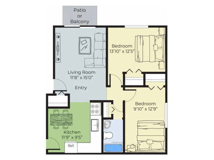 2 Bedroom Floor Plan | Apartment Complex In Nashua Nh | Pheasant Run Apartments
