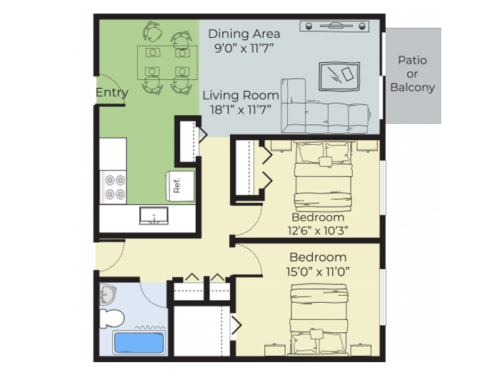 2 Bedroom Floor Plan | Apartment Complex In Nashua Nh | Pheasant Run Apartments