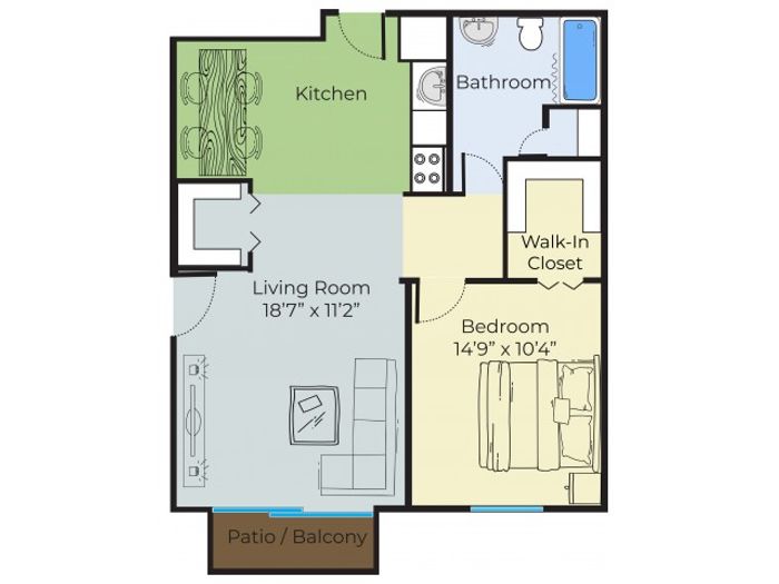 1 Bedroom Floor Plan | Apartments For Rent In Lowell MA | Princeton Park