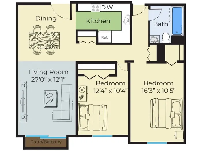 2 Bdrm Floor Plan | Lowell Massachusetts Apartments | Princeton Park