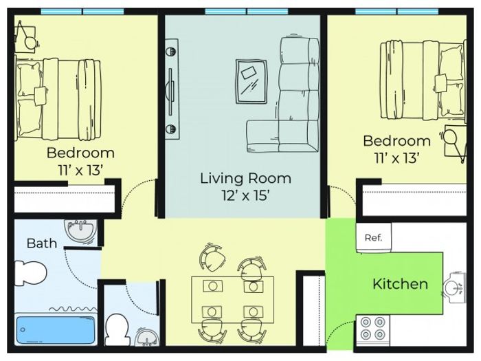 2 Bedroom Floor Plan | Apartments For Rent Lowell Ma | Westford Park
