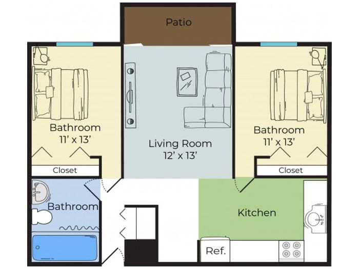 2 Bedroom Floor Plan | Apartments For Rent Lowell Ma | Westford Park