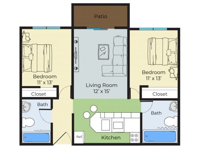 2 Bedroom Floor Plan | Apartments For Rent Lowell Ma | Westford Park