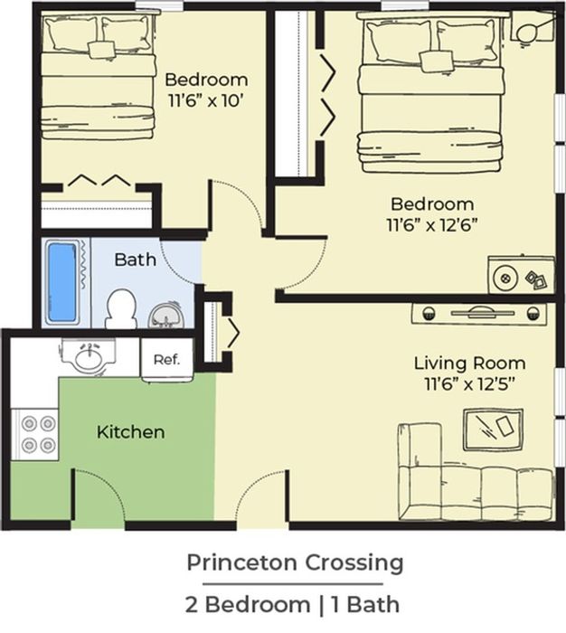 2 Bdrm Floor Plan | Apartments For Rent Near Salem MA | Princeton Crossing