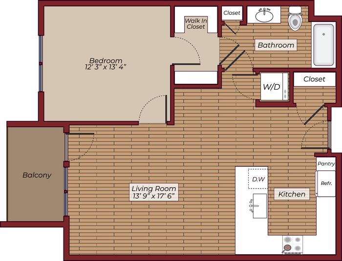 One Bedroom Floorplan | The James Apartments | Haverhill MA Apartments