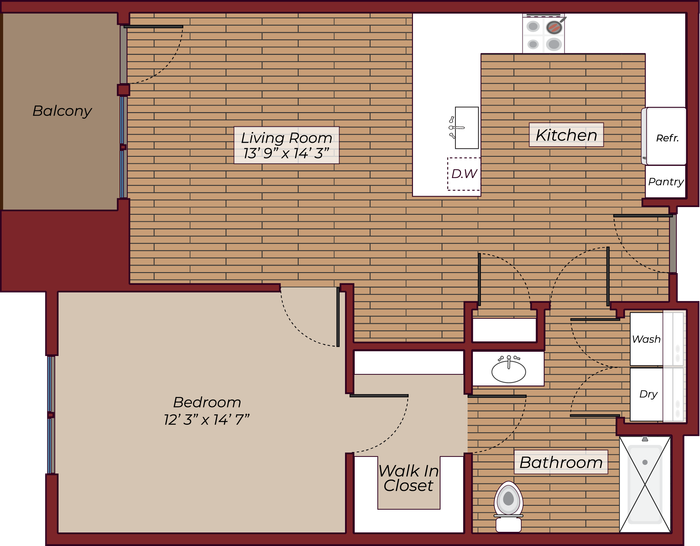 One Bedroom Floorplan | The James Apartments | Haverhill MA Apartments