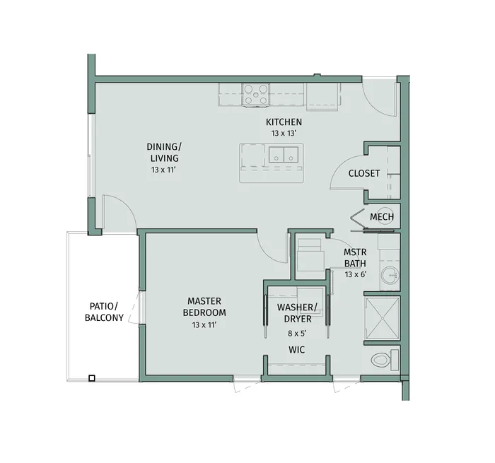1 Bedroom, 1 Bathroom Apartment