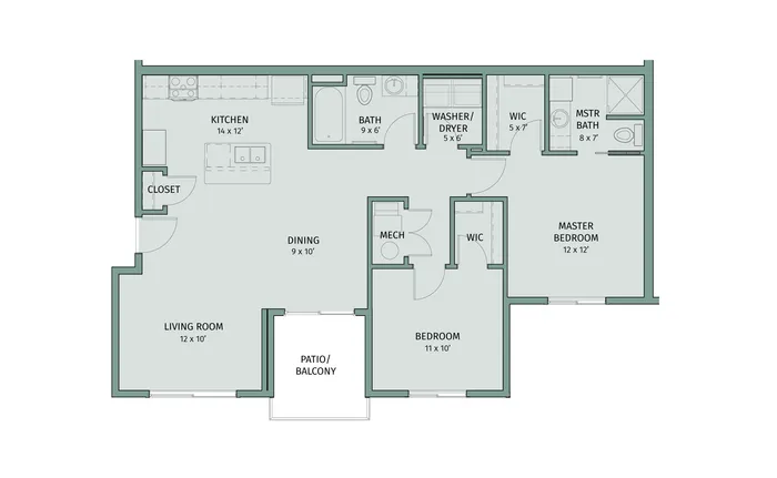2 Bedroom, 2 Bathroom Apartment