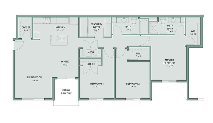 3 Bedroom, 2 Bathroom Apartment