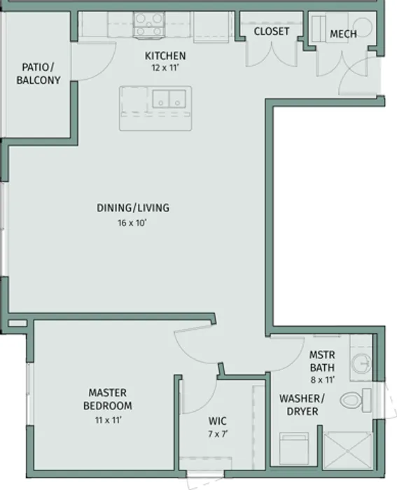 1 Bedroom, 1 Bathroom Apartment
