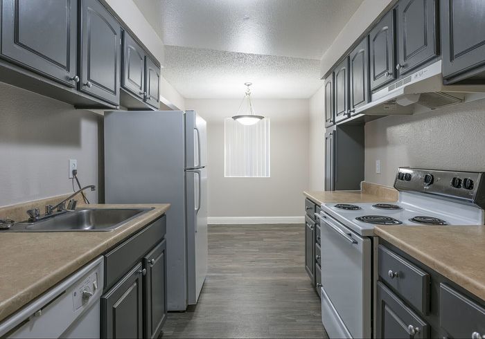 Sleek and modern kitchen featuring stainless steel appliances, elegant cabinetry, and ample counter space with natural lighting.