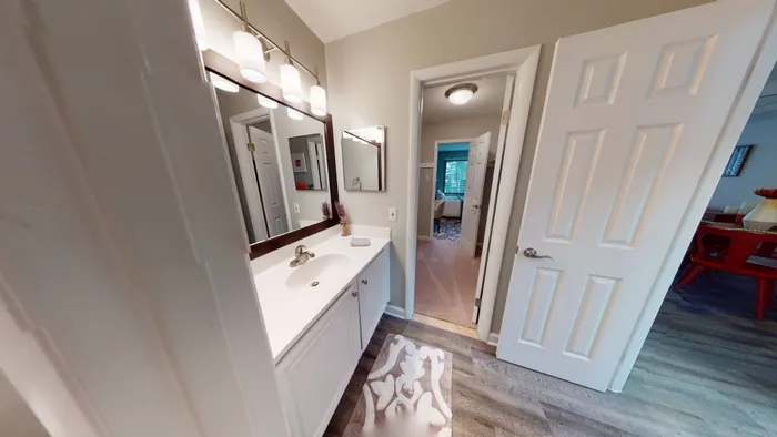 Framed vanity in bathroom