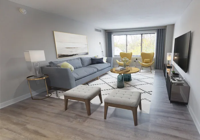 Expansive living space with large windows