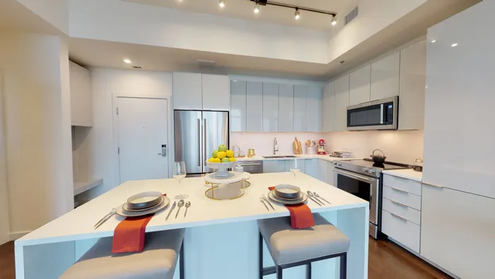 Sleek and modern kitchen design with island
